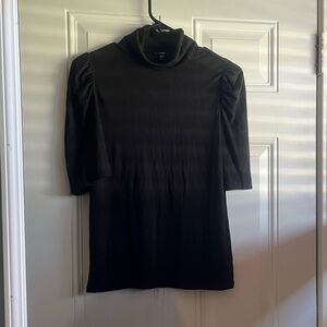 Express Skimming Linen-Blend Mock Neck Puff Sleeve Tee small NWT